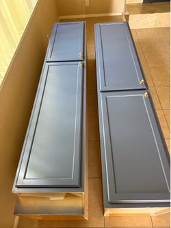 Blue tall cabinets
