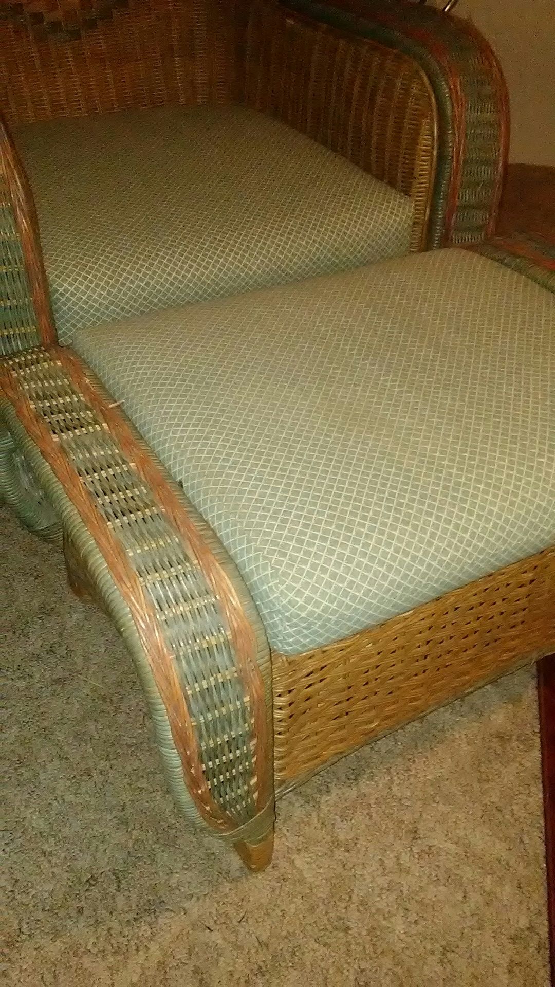 Vintage rattan chair and ottoman