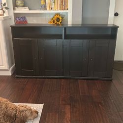 IKEA Black-Brown Sideboard / Storage Cabinet – 4-Door with Open Shelves