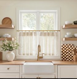 jinchan Linen Pinch Pleated Kitchen Curtains 20 Inch