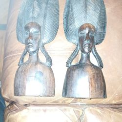 Vintage Tanganyika Carved Tribal Women Goddess Bust Statue  12"