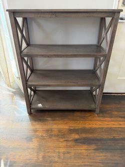 4-Tier Gray Wood Bookshelf with X-Frame Sides