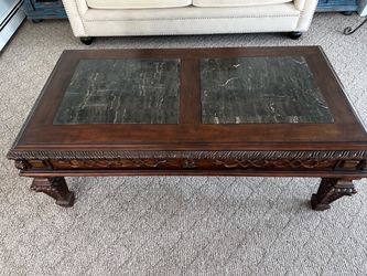 Dark Wood Coffee Table with Marble Inlay