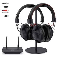 ROSIDA Dual Wireless Headphones for TV Watching with Transmitter, Headset Stand, TV Headphones for Seniors, 295FT Range with Optical, AUX, RCA,USB, Hi