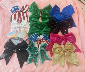 13 Cheer Bows Bundle – Sequins, Glitter, Patriotic & Solid Colors