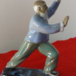 Chinese Mudman Glaze Ceramic Tai Chi Position Figurine Statue 6" Tall