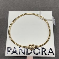 Pandora 14K Yellow Gold Heart Clasp Snake Chain Bracelet