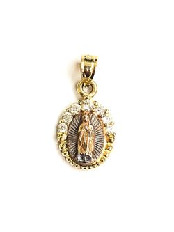 Cubic zirconia Guadalupe religious pendant 14K REAL YELLOW, WHITE & ROSE GOLD. Description ⬇️
