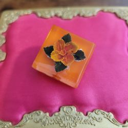 Vintage Reverse Encased Flower Acrylic Lucite Orange Brooch Pin 1",  1/4" Thick F8