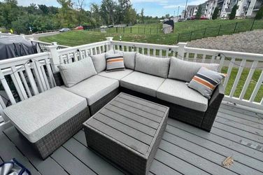 Grey Wicker Outdoor Sectional Sofa Set with Coffee Table