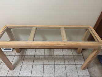 vintage faux-bamboo or bentwood  table with a glass top,