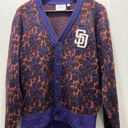 Men's San Diego Padres PLEASURES Purple Cheetah Cardigan Button-Up Sweater