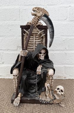 Table Decor Grim Reaper Seated On Skeletons & Skulls Throne Statue