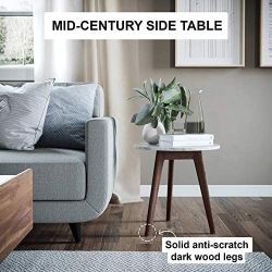 Brand new Faux White Marble Mid century Modern End Table Nightstand Walnut Dark Wooden Pegged Legs 