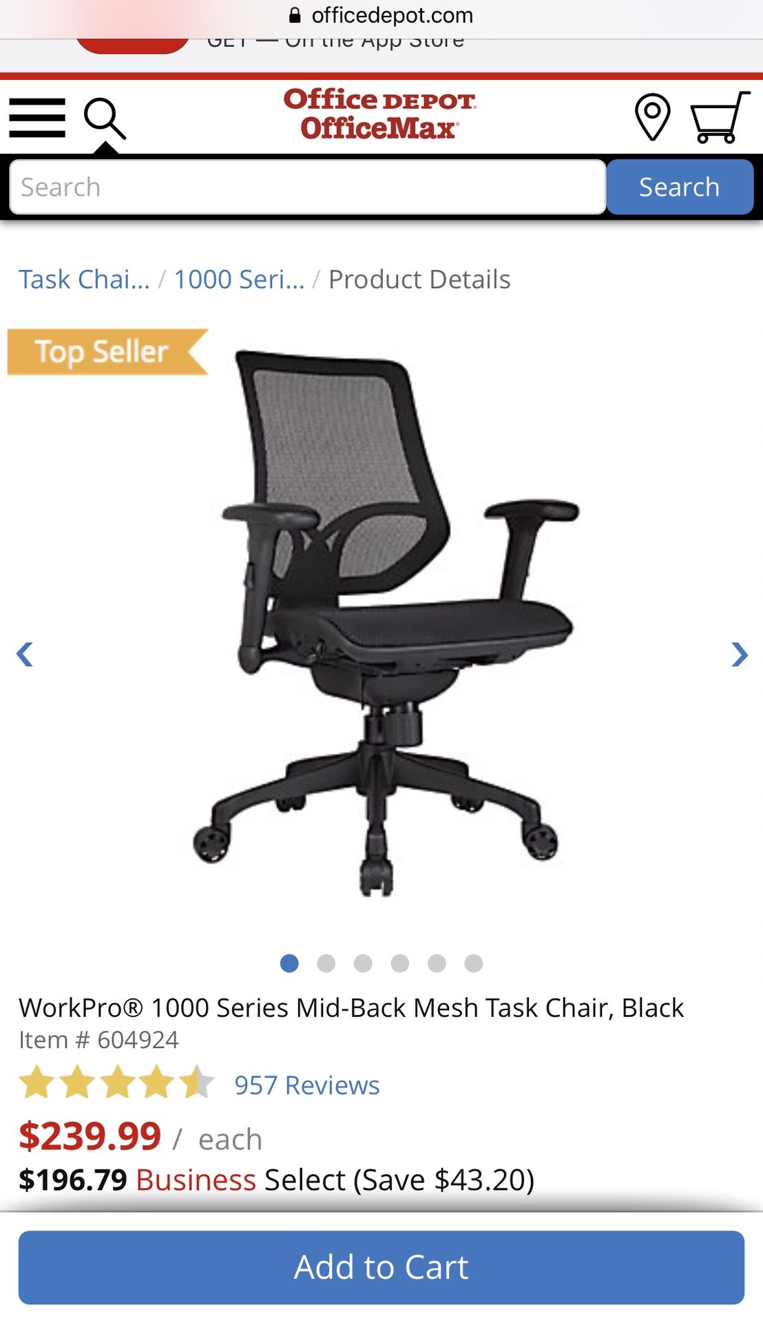 Office chair WorkPro 1000 Series Mid Back Mesh Task Chair Black