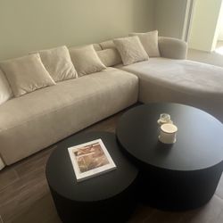 Modern Cream Velvet Sectional Couch w/ Chaise – Like New – Retails $2,600+ 