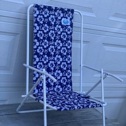 Baja Beach Folding Chair Blue & White Floral Aluminum Frame Lightweight Portable