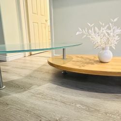 Unique, coffee table end table side table glass table, wood table