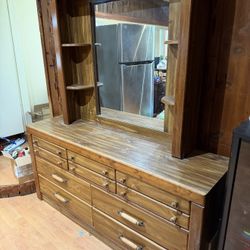 Solid Wood Knotty Pine Dresser with Mirror