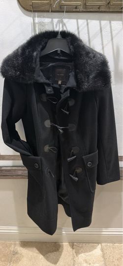 The Limited Black Wool Duffle Coat with Fur Collar- size Small