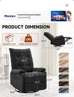 GEEYOO 360°Swivel Rocker Recliner Chair for Adults with Side Pockets,Small Recliner Chair for Small Spaces, Modern Swivel Glider Recliner for Living R