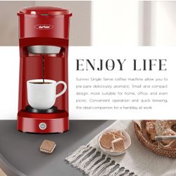 Sunvivi Coffee Maker, Single Serve Brewer for Single Cup, With Permanent Filter, 6oz to 14oz Mug, One-touch Control Button with Illumination,Red
