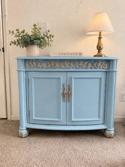 French Provincial Blue Accent Cabinet | Hand-Painted Vintage Storage Cabinet with Gold Details. (Open to offers)