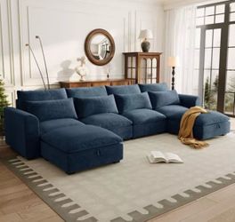 U-shaped Blue Sectional Couch - Brand New