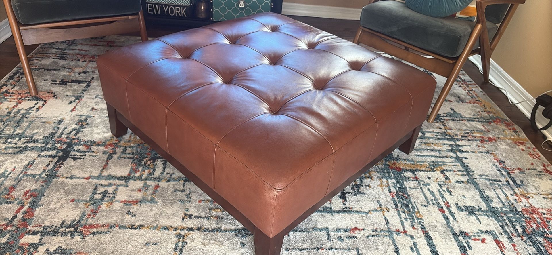 Leather Ottoman-Brown