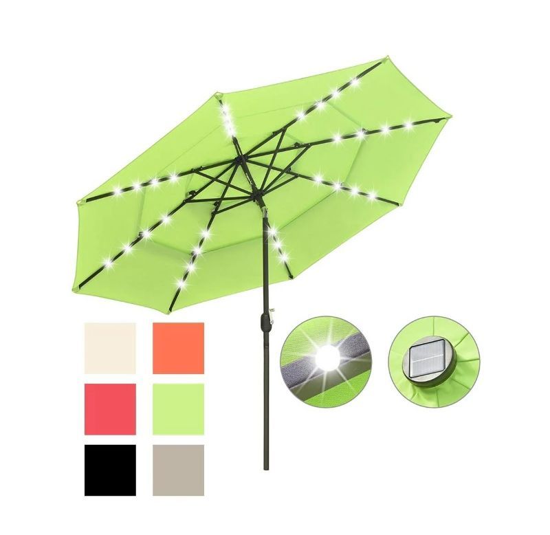 10ft Prelit Umbrella 3-Tiered Patio Umbrella with Lights (Color Options) Home Business Outdoor Patio - Paraguas - Independence Day Sale