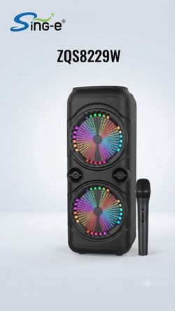 Sing-e ZQS8229W Portable Bluetooth Party Speaker – Dual 8" LED Speakers, Rechargeable Wireless Multimedia Speaker