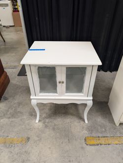 White French Provincial Style Nightstand with Glass Doors