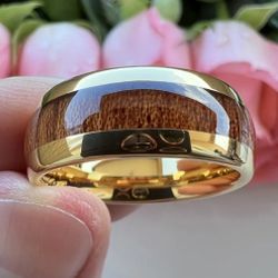 Men's 8mm Tungsten Gold Red Wood Inlay Comfort-Fit Engagement Wedding Band 13