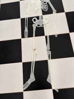 Vintage Glow in the Dark Jointed Skeleton Halloween Plastic Hanging Prop 36"