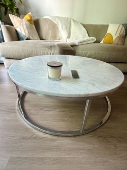 Round CB2 real marble coffee table