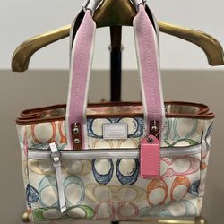 Coach Hampton Scribble Multicolor Canvas Tote Bag Colorful Summer Vintage Y2K Preppy
