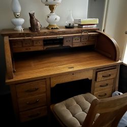 Vintage Roll-top Desk And Chair