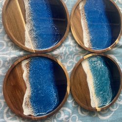 Wooden Plates With Resin Ocean , Food Safe Many Sizes 