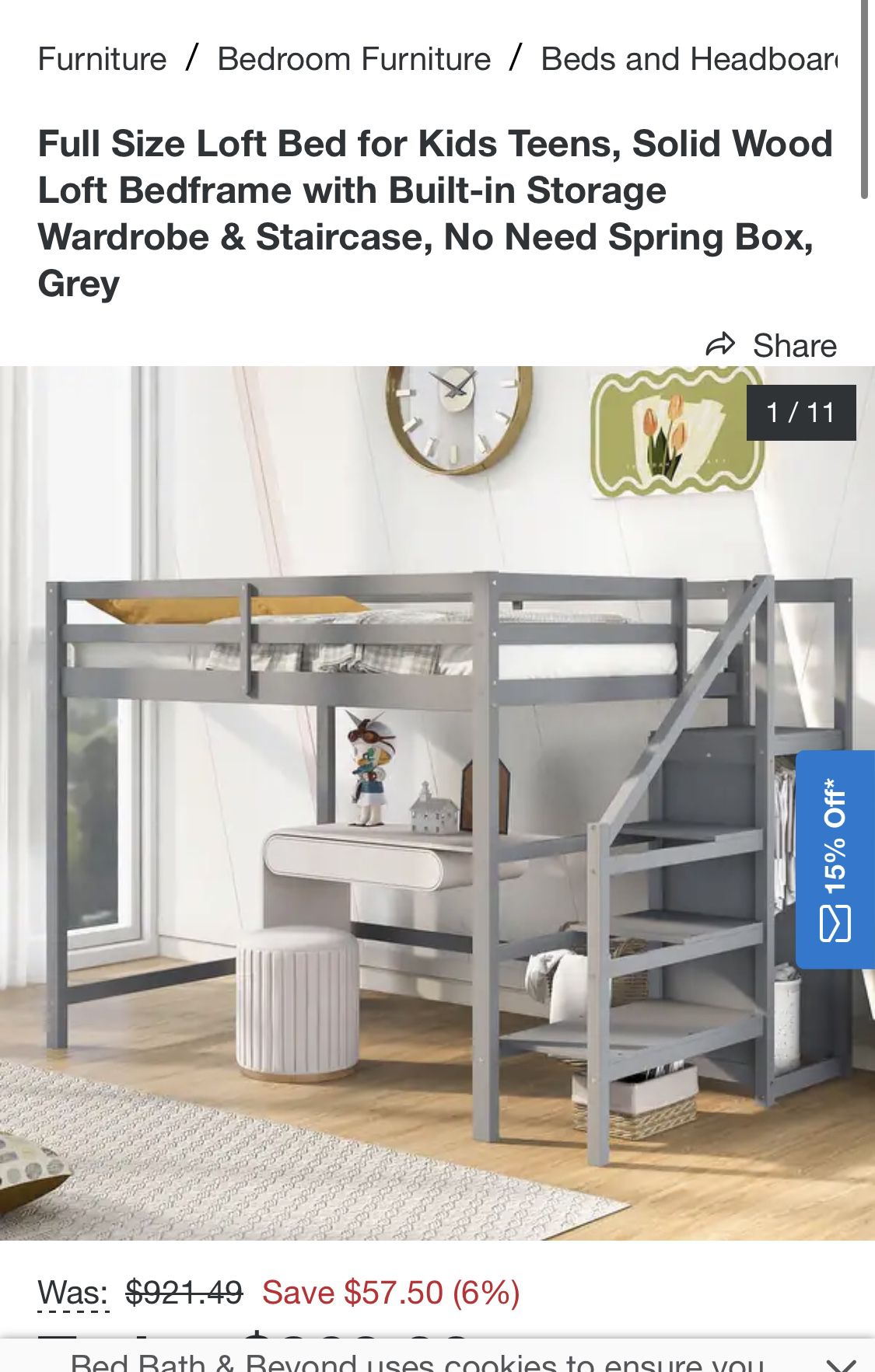 NEW Full-size Loft bed frame With Wardrobe 