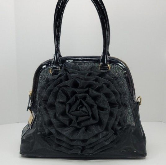 Valentino Black Sheer Petals Rose Done Satchel-Stunning.