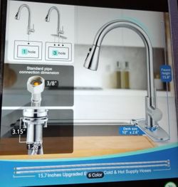 Brushed Nickle Faucet, Swivel Spout, And Pull Down Extended Sprayer. Brand New Still In The Original Box