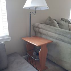 Side Table With Lamp And Magazine Rack Storage