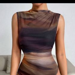 Brown Mesh Bodysuit SHEIN