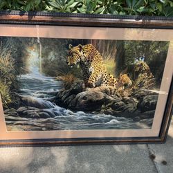 Cheetah Pic On Wooden Frame In Plastic Glass