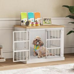 27.5" Dog Crate Cage Kennel Furniture for Small Dogs Puppy, End Table, White