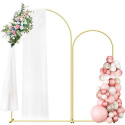 Wedding Arch Backdrop Stand Set of 2 (7.3FT/6FT), Gold Metal Arch Backdrop
