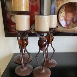 Iron And Glass Candle Holders 