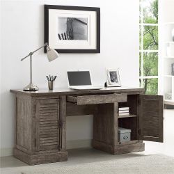 *Brand New* Sienna Park 59"W Double-Pedestal Computer Desk, Weathered Oak