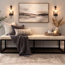 Modern Industrial Beige Faux Leather Tufted Bench 