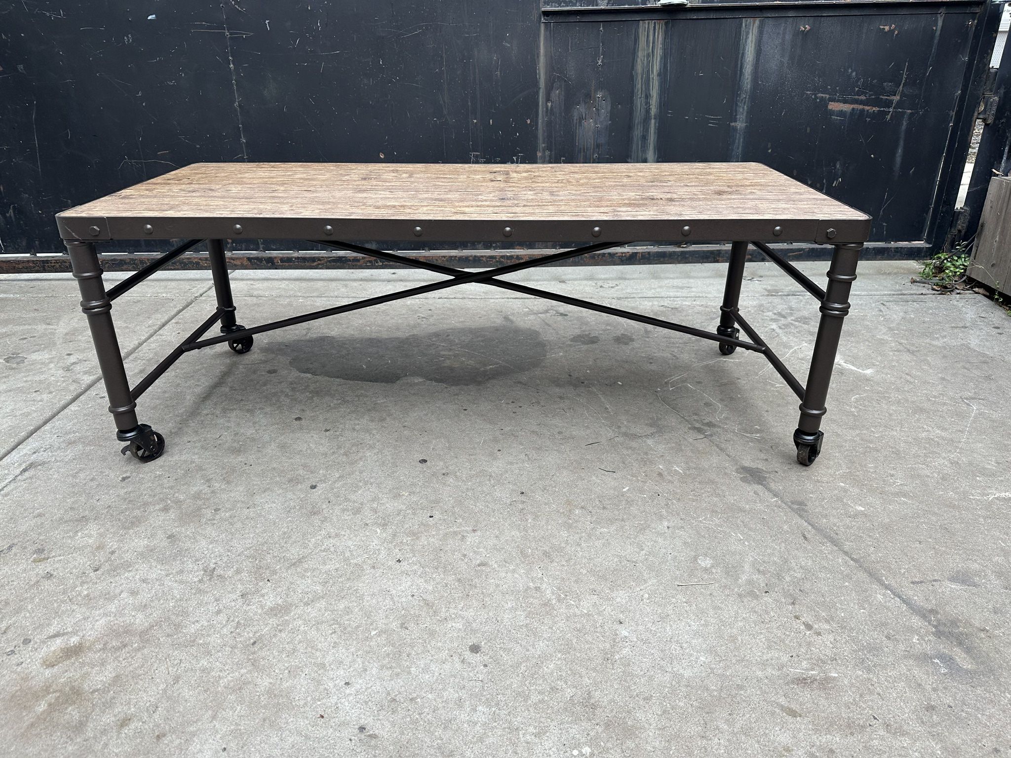 Gorgeous Coffee Table With Wood Top And Metal Base On Wheels